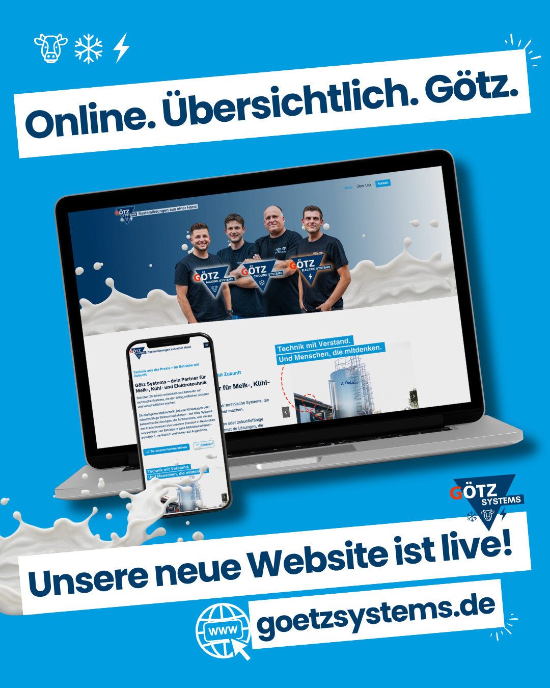 Laptop und Smartphone zeigen die neue Website von Götz Systems. Darstellung der Website auf verschiedenen Endgeräten.